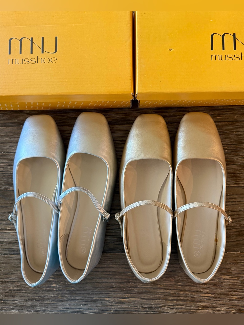 NEW Musshoe Mary Jane Ballet Flats Bundle Women’s 8 Square Toe Silver Gold Shoes - Picture 5 of 9